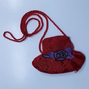Elegant Red Beaded Hat-Shaped Purse